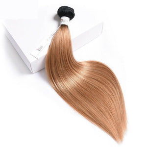 Luxury Peruvian #1b/27 Ombre Honey Blonde Straight Human Hair Extensions 10A