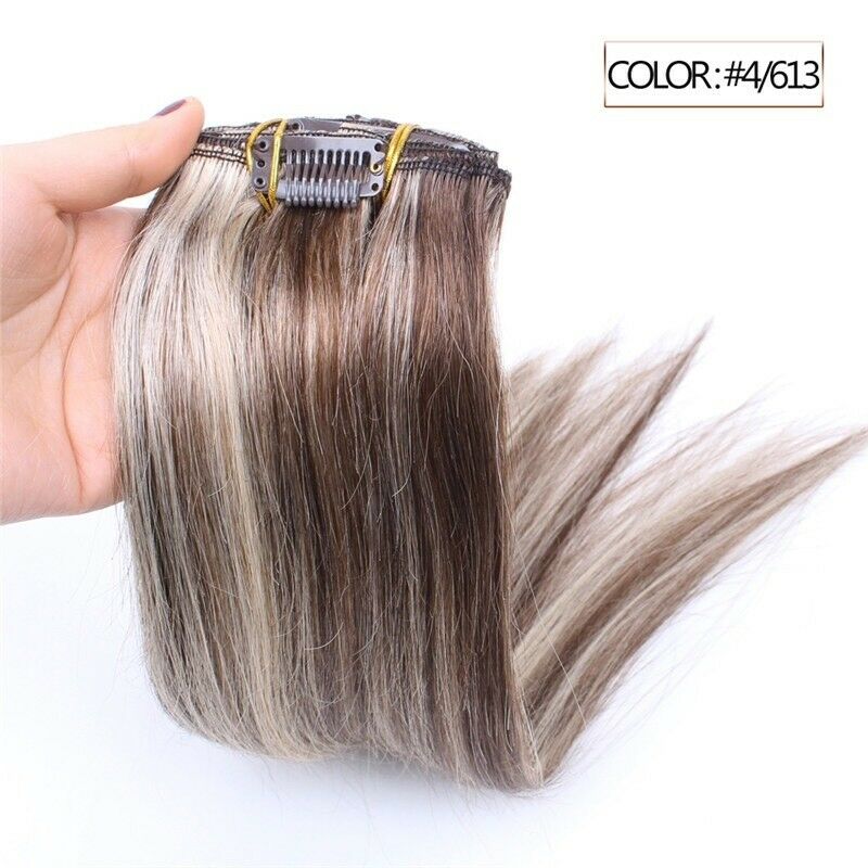 Luxury Clip In Human Hair Extensions #4/613 Balayage Ombre Remy 7pcs 100g