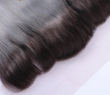 Load image into Gallery viewer, Luxury Brazilian Straight Grey Silver Dark Roots Hair Extensions + 13x4 Frontal
