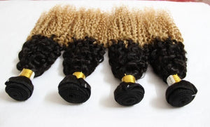 Luxury Kinky Curly Peruvian Honey Blonde #27 Ombre Virgin Human Hair Extensions