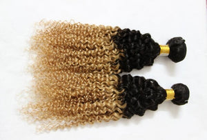 Luxury Kinky Curly Peruvian Honey Blonde #27 Ombre Virgin Human Hair Extensions