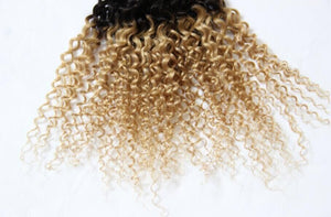 Luxury Kinky Curly Peruvian Honey Blonde #27 Ombre Virgin Human Hair Extensions