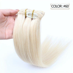 Luxury Clip In Human Hair Extensions #60 Platinum Blonde Remy Straight 7pcs 100g
