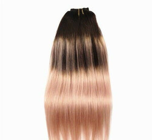 Luxury Clip In Human Hair Extensions Balayage #2/Rose Gold Remy Ombre 120g