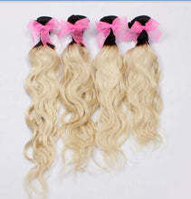Load image into Gallery viewer, Luxury Dark Roots Peruvian Bleach Blonde #613 Natural Wave Hair Extensions

