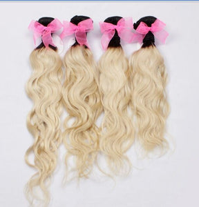 Luxury Dark Roots Peruvian Bleach Blonde #613 Natural Wave Hair Extensions