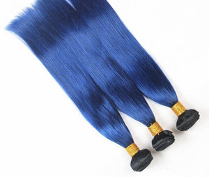 Luxury Brazilian Straight Royal Blue Dark Roots Hair Extensions + 13x4 Frontal