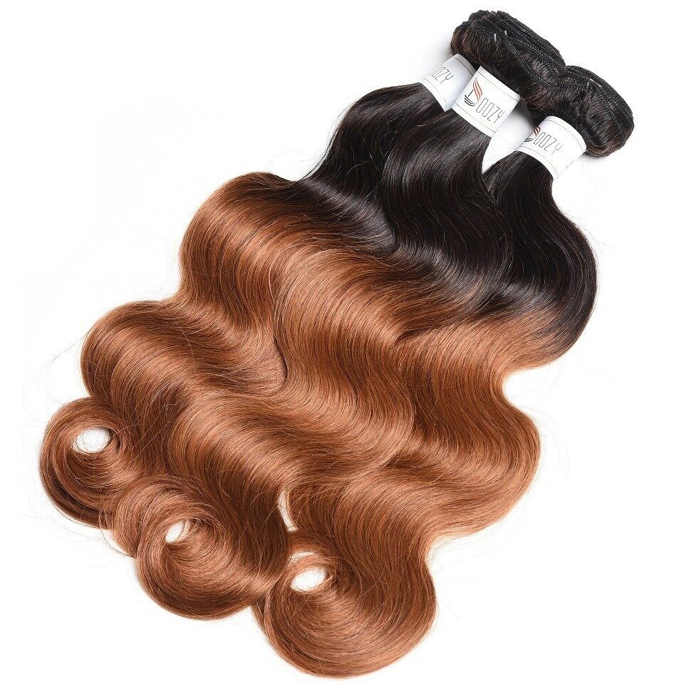Luxury Peruvian #1b/30 Auburn Body Wave Wavy Virgin Human Hair Extensions 10A
