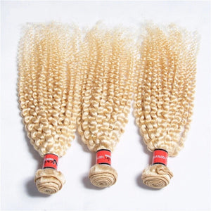 Luxury Kinky Curly Brazilian Bleach Blonde #613 Virgin Human Hair Extensions