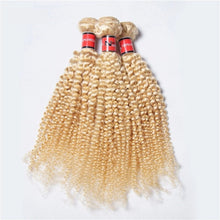 Load image into Gallery viewer, Luxury Kinky Curly Brazilian Bleach Blonde #613 Virgin Human Hair Extensions
