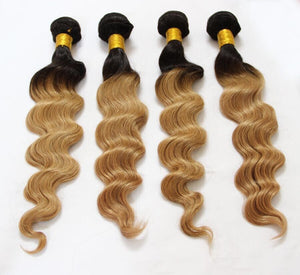 Luxury Dark Roots Peruvian Honey Blonde #27 Loose Wave Virgin Hair Extensions