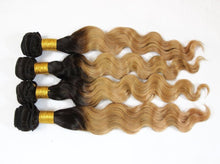 Load image into Gallery viewer, Luxury Dark Roots Peruvian Honey Blonde #27 Loose Wave Virgin Hair Extensions

