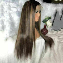 Load image into Gallery viewer, Luxury Lace Front Dark Brown Balayage Human Hair Full Lace Wig Highlights Blonde
