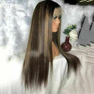 Luxury Lace Front Dark Brown Balayage Human Hair Full Lace Wig Highlights Blonde