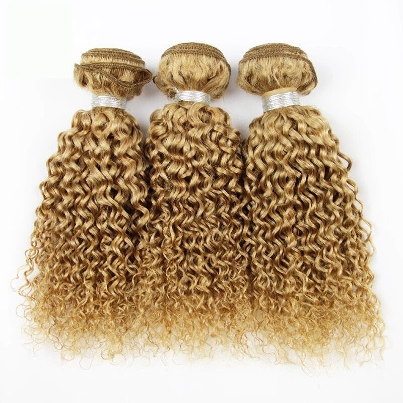 Luxury Brazilian Honey Blonde #27 Kinky Deep Curly Virgin Human Hair Extensions