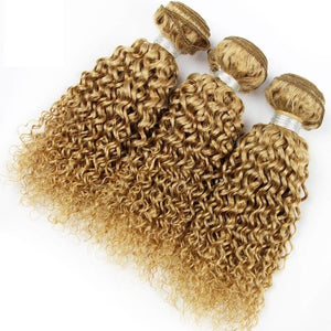 Luxury Brazilian Honey Blonde #27 Kinky Deep Curly Virgin Human Hair Extensions