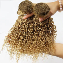 Load image into Gallery viewer, Luxury Brazilian Honey Blonde #27 Kinky Deep Curly Virgin Human Hair Extensions
