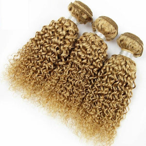 Luxury Peruvian Honey Blonde Kinky Curly Human Hair Extensions + 4x4 Closure