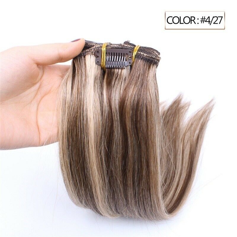Luxury Clip In Human Hair Extensions #4/27 Balayage Ombre Remy 7pcs 100g