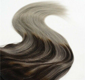 Luxury Clip In Human Hair Extensions #1B/Grey Balayage Remy Ombre Straight 120g