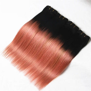 Luxury Brazilian Pink Rose Gold Ombre Straight Virgin Human Hair Extensions