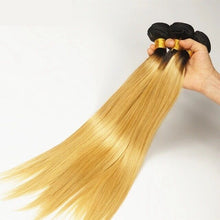 Load image into Gallery viewer, Luxury Dark Roots Peruvian Honey Blonde #27 Straight Virgin Hair Extensions
