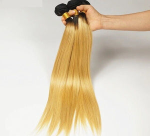 Luxury Dark Roots Peruvian Honey Blonde #27 Straight Virgin Hair Extensions