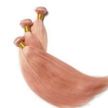 Load image into Gallery viewer, Luxury Brazilian Pink Rose Gold Straight Human Hair Extensions + 4x4 Closure
