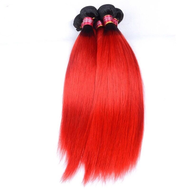 Luxury Brazilian Straight Dark Roots Hot Red Ombre Virgin Human Hair Extensions