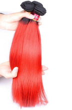 Load image into Gallery viewer, Luxury Brazilian Straight Dark Roots Hot Red Ombre Virgin Human Hair Extensions
