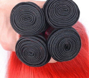 Luxury Brazilian Straight Dark Roots Hot Red Ombre Virgin Human Hair Extensions