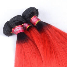 Load image into Gallery viewer, Luxury Brazilian Straight Dark Roots Hot Red Ombre Virgin Human Hair Extensions
