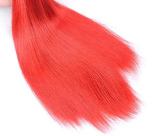 Load image into Gallery viewer, Luxury Brazilian Straight Dark Roots Hot Red Ombre Virgin Human Hair Extensions
