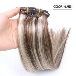Luxury Clip In Human Hair Extensions #6/613 Balayage Ombre Remy 7pcs 100g