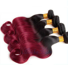 Load image into Gallery viewer, Luxury Body Wave Brazilian Burgundy Red #99J Ombre Virgin Human Hair Extensions
