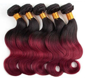 Luxury Body Wave Brazilian Burgundy Red #99J Ombre Virgin Human Hair Extensions