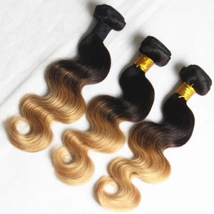 Luxury Brazilian Two Tone Honey Blonde Body Wave Ombre Hair Extensions + Frontal