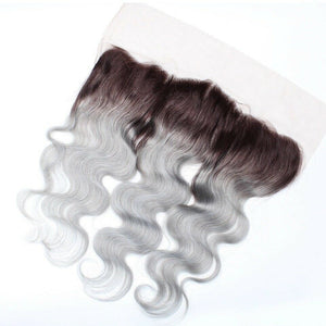 Luxury Body Wave Peruvian Dark Roots Grey 13x4 Lace Frontal 13x4 Virgin Hair 7A