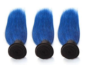 Luxury Dark Roots Blue Straight Brazilian Ombre Virgin Human Hair Extensions