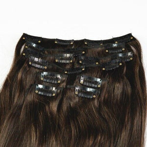 Luxury Clip In Human Hair Extensions #2/8 Balayage Ombre Straight 7pcs 120g