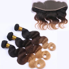 Load image into Gallery viewer, Luxury Brazilian Three Tone Blonde Body Wave Ombre Hair Extensions + Frontal
