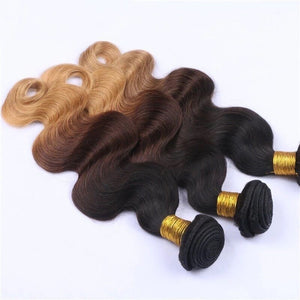 Luxury Brazilian Three Tone Blonde Body Wave Ombre Hair Extensions + Frontal