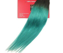 Load image into Gallery viewer, Luxury Clip In Human Hair Extensions #1B/Teal Green Remy Ombre 7pcs 120g
