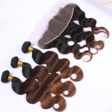Load image into Gallery viewer, Luxury Brazilian Three Tone Ombre Auburn #30 Body Wave Hair Extensions + Frontal
