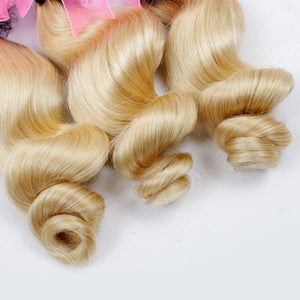 Luxury Loose Wave Brazilian Blonde Dark Roots Ombre Virgin Human Hair + Closure