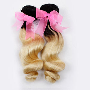 Luxury Loose Wave Brazilian Blonde Dark Roots Ombre Virgin Human Hair + Closure