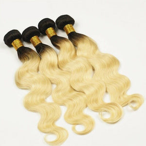 Luxury Dark Roots Brazilian Bleach Blonde #613 Body Wave Virgin Hair Extensions
