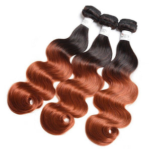 Luxury Peruvian #1b/350 Copper Red Body Wave Virgin Human Hair Extensions 10A