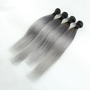 Luxury Dark Roots Grey Silky Straight Brazilian Virgin Hair Extensions 7A Weave