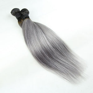 Luxury Dark Roots Grey Silky Straight Brazilian Virgin Hair Extensions 7A Weave